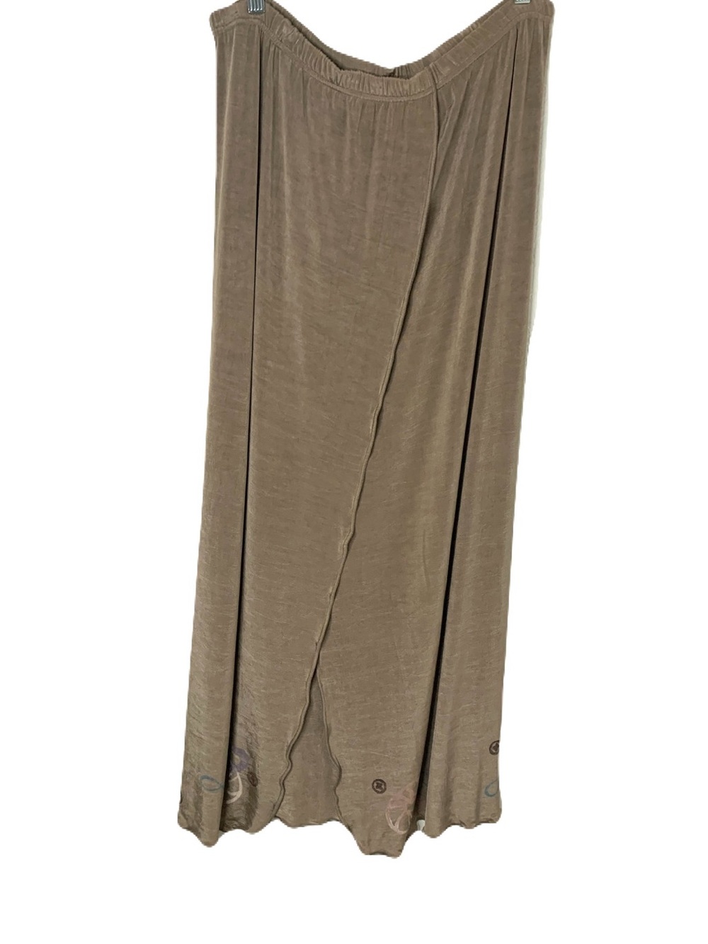 Vintage 1996 Blue Fish 2/18-22 Taupe Brown Hand Printed Maxi Skirt Wearable Art